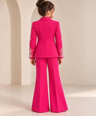 Hot pink embroidered imported crepe coat and pant set 3