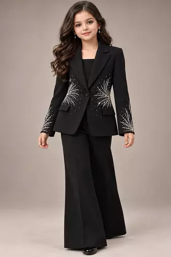 Black embroidered imported crepe coat and pant set