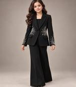 Black embroidered imported crepe coat and pant set