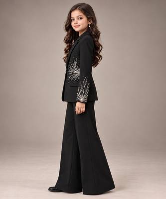 Black embroidered imported crepe coat and pant set 2