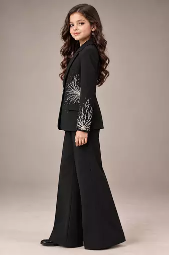 Black embroidered imported crepe coat and pant set