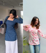 Pack of 2 handmade ajrakh block printed rayon fabric  short kurti for women's