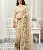 beige satin digital print with sequeince work party wear saree