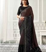 black satin digital print with sequince work party wear saree