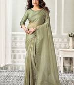 olive organza sequince work party wear saree