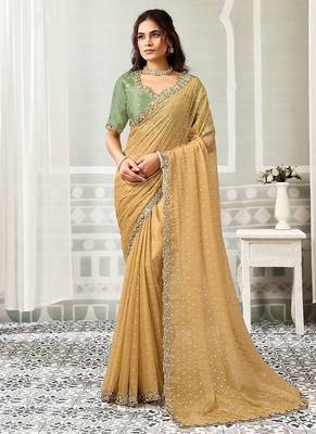 Chiku georgette jacquard sequince work party wear saree 1