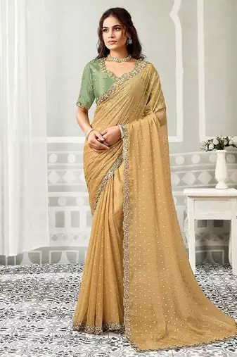 Chiku georgette jacquard sequince work party wear saree