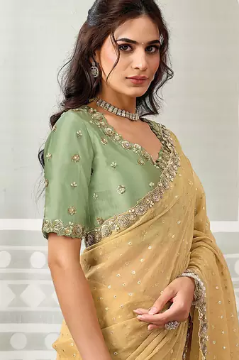 Chiku georgette jacquard sequince work party wear saree