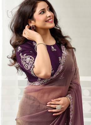 mauve organza satin sequince work party wear saree 2