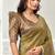 beige crush tissue floral hand print & swaroski stone work party wear saree