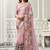 onion pink satin floral digital print beads & sequince work party wear saree