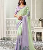 shaded light sea green & lilac organza swaroski stone work party wear saree