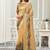 cream satin floral digital print beads & sequince work party wear saree
