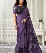 purple jaquard satin printed with beads & sequince work party wear saree