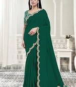 green crape embroidered border party wear saree