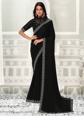 black crape sequince work boder party wear saree 1