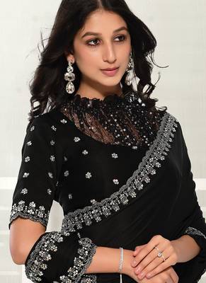 black crape sequince work boder party wear saree 2