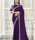 purple crape sequince work border party wear saree
