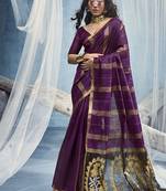 wine cotton blend  handloom weaving casual wear saree