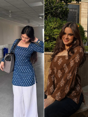 Pack of 2 handmade ajrakh block printed rayon fabric  short kurti for women's 1