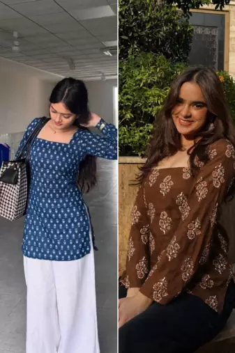 Pack of 2 handmade ajrakh block printed rayon fabric  short kurti for women's