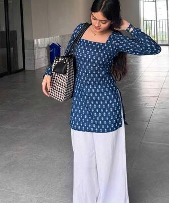 Pack of 2 handmade ajrakh block printed rayon fabric  short kurti for women's 2