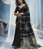 black cotton blend  handloom weaving casual wear saree