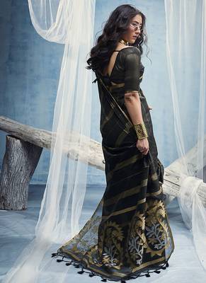 black cotton blend  handloom weaving casual wear saree 2