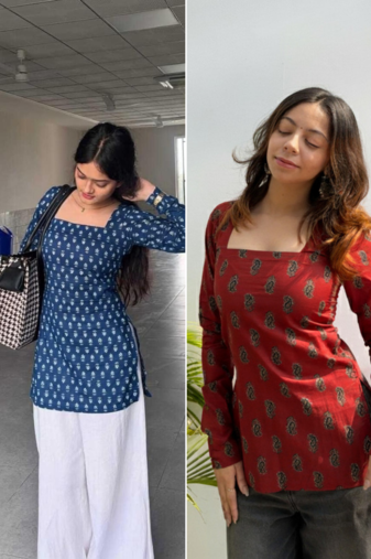 Pack Of 2 Handmade Ajrakh Block Printed Rayon Fabric  Short Kurti For Women's