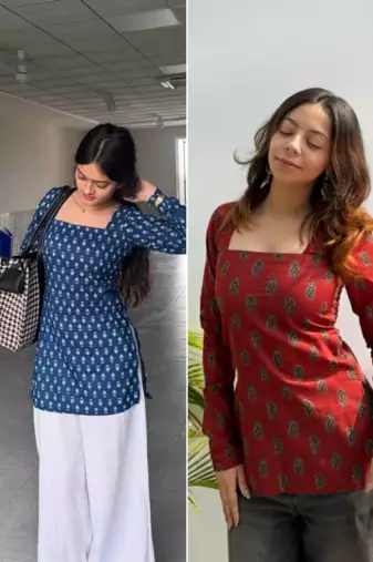 Pack Of 2 Handmade Ajrakh Block Printed Rayon Fabric  Short Kurti For Women's