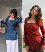 Pack Of 2 Handmade Ajrakh Block Printed Rayon Fabric  Short Kurti For Women's