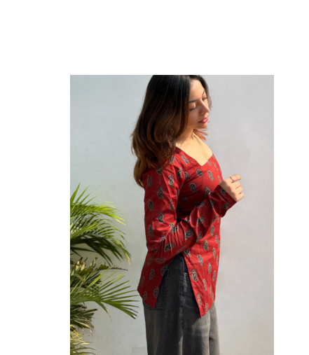 Pack Of 2 Handmade Ajrakh Block Printed Rayon Fabric  Short Kurti For Women's 5
