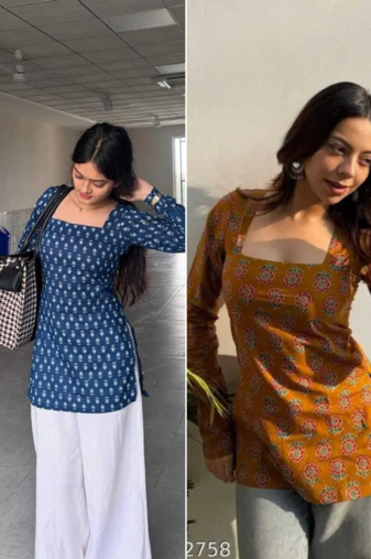 Pack Of 2 Handmade Ajrakh Block Printed Rayon Fabric  Short Kurti For Women's