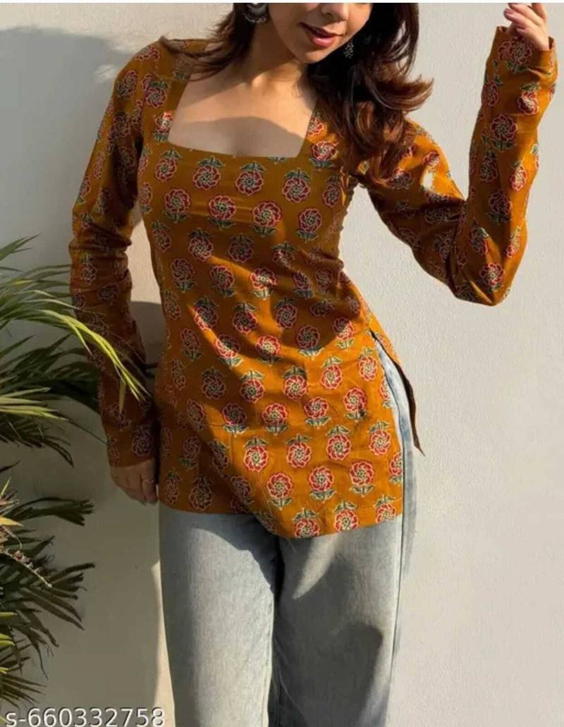 Pack Of 2 Handmade Ajrakh Block Printed Rayon Fabric  Short Kurti For Women's