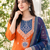 ORANGE EMBROIDERY WHITE THREAD WORK FABRIC COTTON BLEND WOMENS KURTI SET