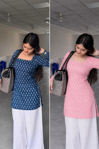 Pack Of 2 Handmade Ajrakh Block Printed Rayon Fabric  Short Kurti For Women's