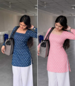 Pack Of 2 Handmade Ajrakh Block Printed Rayon Fabric  Short Kurti For Women's