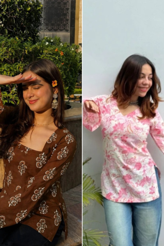 Pack Of 2 Handmade Ajrakh Block Printed Rayon Fabric  Short Kurti For Women's