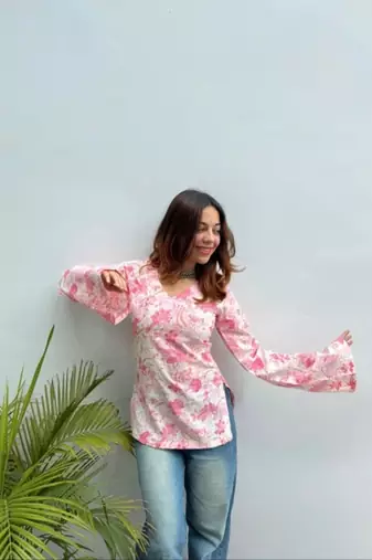 Pack Of 2 Handmade Ajrakh Block Printed Rayon Fabric  Short Kurti For Women's