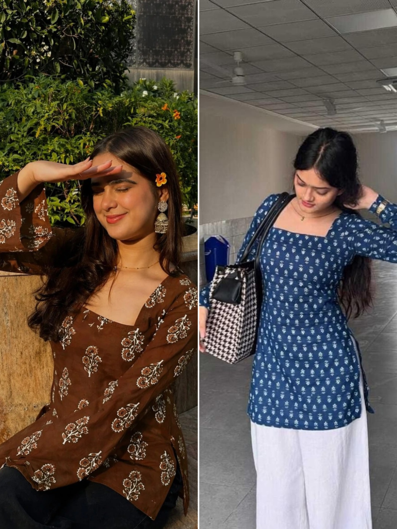 Pack Of 2 Handmade Ajrakh Block Printed Rayon Fabric  Short Kurti For Women's
