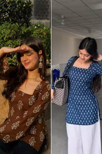 Pack Of 2 Handmade Ajrakh Block Printed Rayon Fabric  Short Kurti For Women's