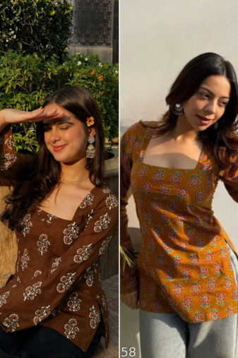 Pack Of 2 Handmade Ajrakh Block Printed Rayon Fabric  Short Kurti For Women's