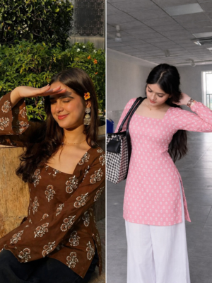 Pack Of 2 Handmade Ajrakh Block Printed Rayon Fabric  Short Kurti For Women's 1