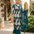 Teal blue floral printed anarkali kurta set for women