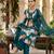 Teal blue floral printed anarkali kurta set for women