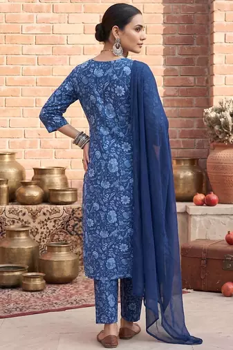 Floral printed cotton straight kurta set for women