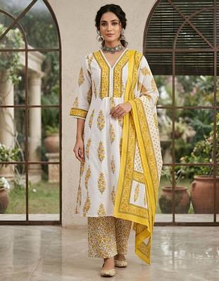 White floral printed anarkali kurta set for women 1