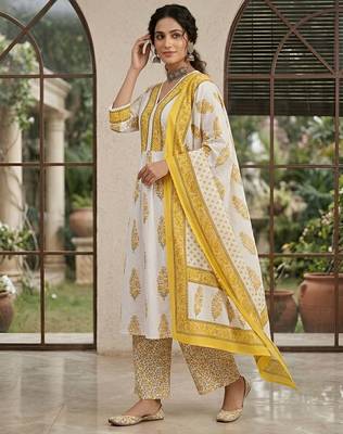 White floral printed anarkali kurta set for women 2