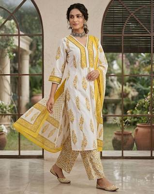 White floral printed anarkali kurta set for women 4