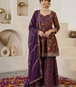 Purple floral printed peplum kurta set for women